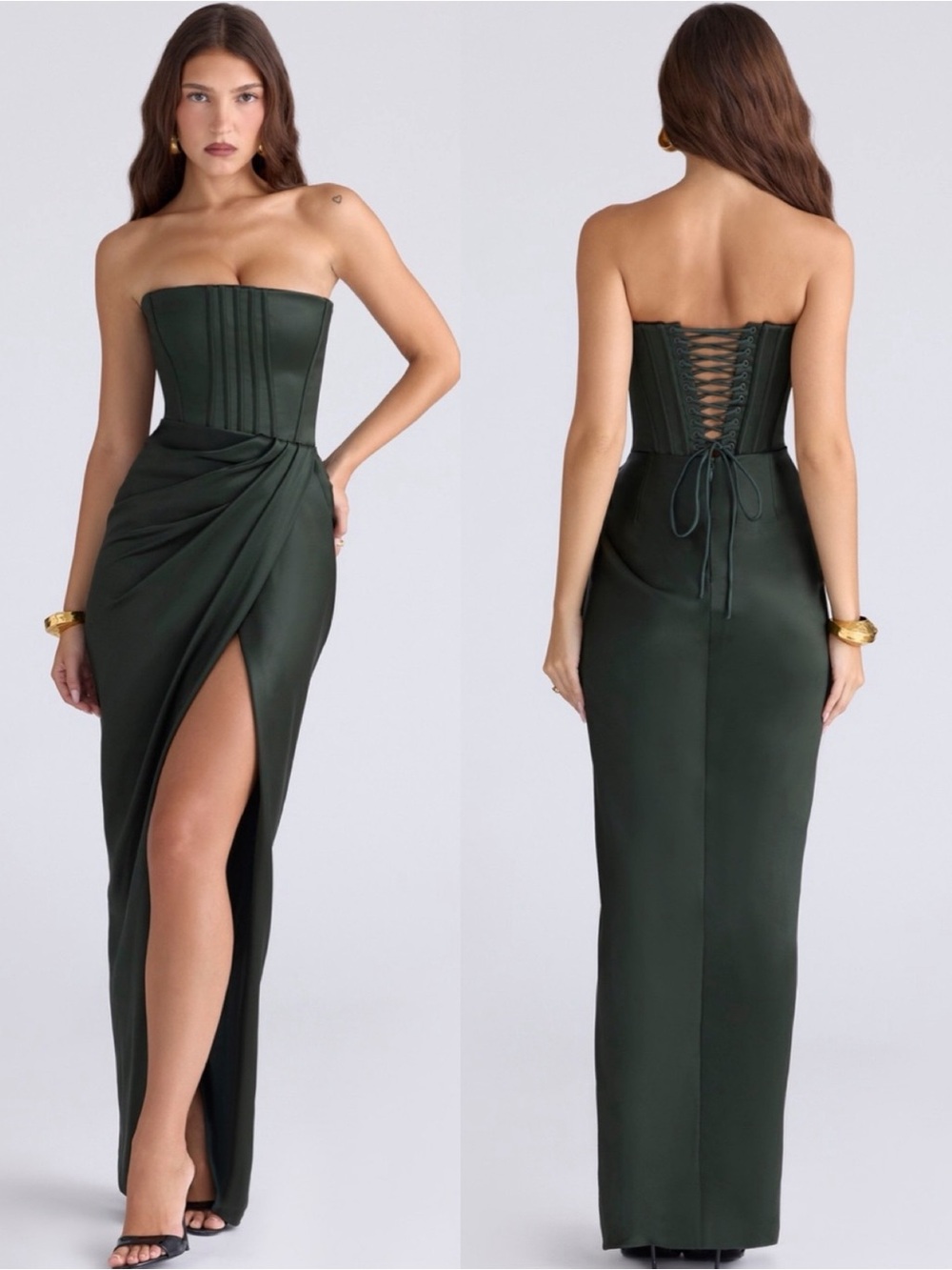 House of CB Carelle Strapless Corset Satin Dress | Lace-Up Back Size XS NWOT